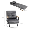 POLTRONA LETTO 3 IN 1 CON SCHIENALE RECLINABILE IN 5 POSIZIONI E CUSCINO 63X73X81 CM GRIGIO SCURO