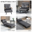 POLTRONA LETTO 3 IN 1 CON SCHIENALE RECLINABILE IN 5 POSIZIONI E CUSCINO 63X73X81 CM GRIGIO SCURO