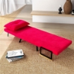 POLTRONA LETTO 3 IN 1 CON SCHIENALE RECLINABILE E CUSCINO IN TESSUTO EFFETTO VELLUTO 63X73X81 CM ROSSO