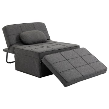POLTRONA LETTO 3 IN 1 CON SCHIENALE REGOLABILE E CUSCINO IN TESSUTO EFFETTO LINO 95X179X78 CM GRIGIO