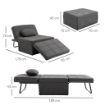 POLTRONA LETTO 3 IN 1 CON SCHIENALE REGOLABILE E CUSCINO IN TESSUTO EFFETTO LINO 95X179X78 CM GRIGIO
