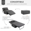 POLTRONA LETTO 3 IN 1 CON SCHIENALE REGOLABILE E CUSCINO IN TESSUTO EFFETTO LINO 95X179X78 CM GRIGIO