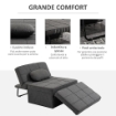POLTRONA LETTO 3 IN 1 CON SCHIENALE REGOLABILE E CUSCINO IN TESSUTO EFFETTO LINO 95X179X78 CM GRIGIO