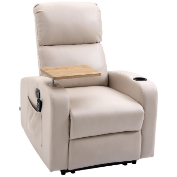 POLTRONA MASSAGGIANTE E RECLINABILE CON POGGIAPIEDI E TELECOMANDO IN MICROFIBRA 77X93X105 CM BEIGE