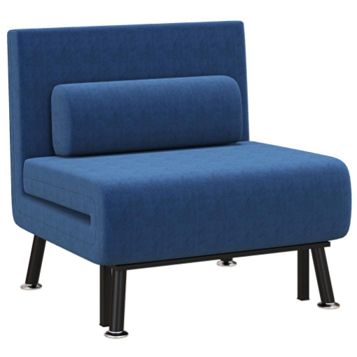 POLTRONA LETTO CON SCHIENALE REGOLABILE IN 5 POSIZIONI IN TESSUTO EFFETTO LINO E ACCIAIO 75X70X75 CM BLU SCURO