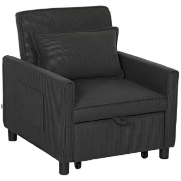 POLTRONA LETTO RECLINABILE CON TASCHE LATERALI IN TESSUTO EFFETTO VELLUTO 74X84X81 CM GRIGIO SCURO