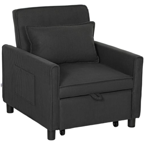 POLTRONA LETTO RECLINABILE CON TASCHE LATERALI IN TESSUTO EFFETTO VELLUTO 74X84X81 CM GRIGIO SCURO