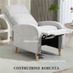POLTRONA RECLINABILE 150¦ MAX CON POGGIAPIEDI IN TESSUTO EFFETTO LINO 68X90X106 CM GRIGIO CHIARO