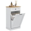 MOBILETTO BAGNO IN LEGNO CON CESTO PORTABIANCHERIA IN TESSUTO RIBALTABILE E CASSETTO BIANCO