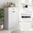 MOBILETTO BAGNO IN LEGNO CON CESTO PORTABIANCHERIA IN TESSUTO RIBALTABILE E CASSETTO BIANCO