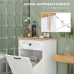 MOBILETTO BAGNO IN LEGNO CON CESTO PORTABIANCHERIA IN TESSUTO RIBALTABILE E CASSETTO BIANCO