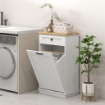 MOBILETTO BAGNO IN LEGNO CON CESTO PORTABIANCHERIA IN TESSUTO RIBALTABILE E CASSETTO BIANCO