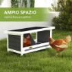 NIDO PER GALLINE A 2 AREE CON BASE RIALZATA E TETTO IN LEGNO E BITUME 66X37X34 CM GRIGIO BIANCO E NERO