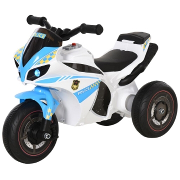 MOTO GIOCATTOLO CAVALCABILE A 3 RUOTE PER BAMBINI 18-36 MESI STILE POLIZIA CON MUSICA E FARI AZZURRO