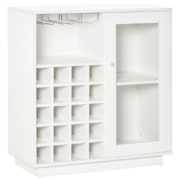 MOBILETTO PORTABOTTIGLIE VINI CON PORTA CALICI E ARMADIETTO CAPACITÀ 20 BOTTIGLIE 80X36X85 CM BIANCO