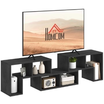 MOBILE TV 75" MAX MODULABILE CON 2 RIPIANI A L E MENSOLA RETTANGOLARE IN LEGNO 134-180X30.5X44 CM NERO