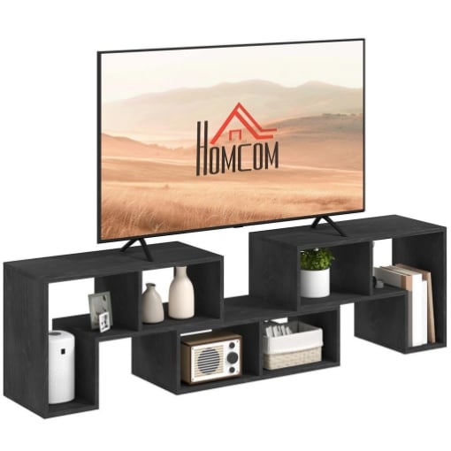 MOBILE TV 75" MAX MODULABILE CON 2 RIPIANI A L E MENSOLA RETTANGOLARE IN LEGNO 134-180X30.5X44 CM NERO