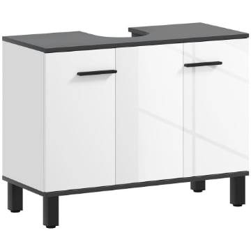 MOBILE SOTTOLAVABO BAGNO CON ARMADIETTO 2 ANTE E RIPIANO REGOLABILE 80X34X60 CM BIANCO LUCIDO
