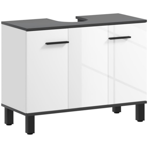 MOBILE SOTTOLAVABO BAGNO CON ARMADIETTO 2 ANTE E RIPIANO REGOLABILE 80X34X60 CM BIANCO LUCIDO