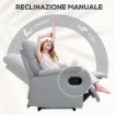 POLTRONA RECLINABILE MANUALMENTE A 60° EXTRA IMBOTTITA IN TESSUTO CON POGGIAPIEDI GRIGIO