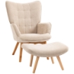 POLTRONA RELAX CON POUF POGGIAPIEDI IN VELLUTO A COSTINE CON SCHIENALE ALTO E BRACCIOLI BEIGE