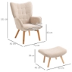 POLTRONA RELAX CON POUF POGGIAPIEDI IN VELLUTO A COSTINE CON SCHIENALE ALTO E BRACCIOLI BEIGE