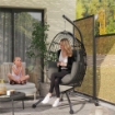 POLTRONA SOSPESA A UOVO CON GANCIO REGOLABILE 2 CUSCINI E CESTO IN ACCIAIO 120X88X192 CM NERO E GRIGIO