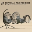 POLTRONA SOSPESA A UOVO CON GANCIO REGOLABILE 2 CUSCINI E CESTO IN ACCIAIO 120X88X192 CM NERO E GRIGIO