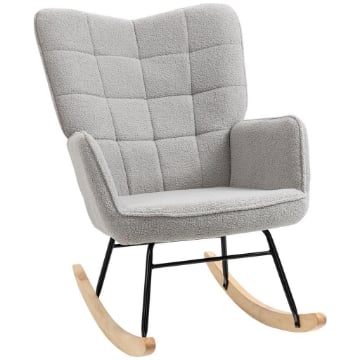 POLTRONA A DONDOLO IMBOTTITA IN LEGNO E ACCIAIO CON RIVESTIMENTO BOUCLÚ 71X98X101 CM GRIGIO