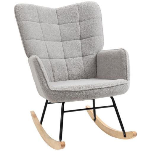 POLTRONA A DONDOLO IMBOTTITA IN LEGNO E ACCIAIO CON RIVESTIMENTO BOUCLÚ 71X98X101 CM GRIGIO