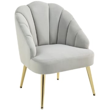 POLTRONCINA DA CAMERA E SALOTTO A CONCHIGLIA STILE ART DECO VELLUTATO E ACCIAIO 63X65X84 CM GRIGIO