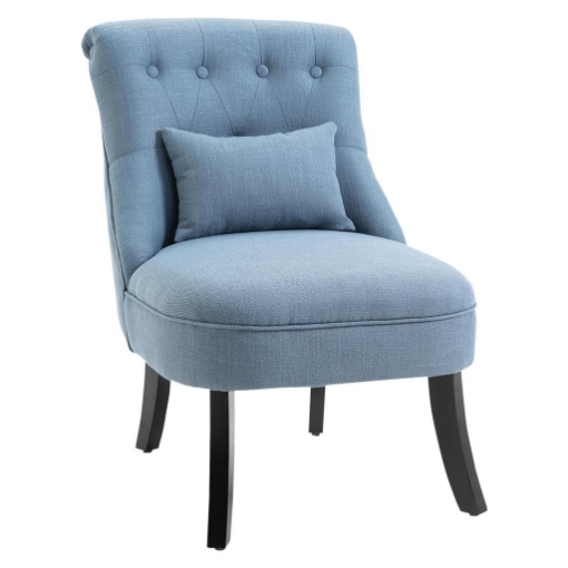 POLTRONA PER SALOTTO IMBOTTITA CON CUSCINO IN TESSUTO EFFETTO LINO E LEGNO 52.5X69X77 CM BLU