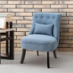 POLTRONA PER SALOTTO IMBOTTITA CON CUSCINO IN TESSUTO EFFETTO LINO E LEGNO 52.5X69X77 CM BLU