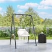 POLTRONA SOSPESA IN STILE BOHO CON CUSCINO IN ACCIAIO COTONE E POLIESTERE 80X60X40 CM BIANCO CREMA