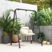 POLTRONA SOSPESA IN STILE BOHO CON CUSCINO IN ACCIAIO COTONE E POLIESTERE 80X60X40 CM BIANCO CREMA