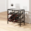 PORTABOTTIGLIE VINI PER 10 BOTTIGLIE IN ACCIAIO NERO CON PIANO D'APPOGGIO IN VETRO TEMPERATO 41X22X41 CM