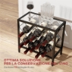 PORTABOTTIGLIE VINI PER 10 BOTTIGLIE IN ACCIAIO NERO CON PIANO D'APPOGGIO IN VETRO TEMPERATO 41X22X41 CM