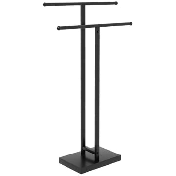 PORTA ASCIUGAMANI A TERRA AUTOPORTANTE PER BAGNO A 2 BARRE IN METALLO 50X18.5X85 CM NERO