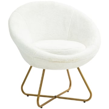 POLTRONCINA DA CAMERA IN FINTA PELLICCIA CON GAMBE IN METALLO 75X66X79 CM BIANCO