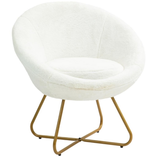 POLTRONCINA DA CAMERA IN FINTA PELLICCIA CON GAMBE IN METALLO 75X66X79 CM BIANCO