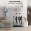 PORTAOMBRELLI CON VASCHETTA PER L'ACQUA 21 FORI E 24 GANCI PER OMBRELLO IN ACCIAIO 50X24X68 CM NERO
