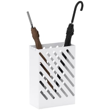 PORTAOMBRELLI DI DESIGN CON VASCHETTA RACCOGLI GOCCE E 4 GANCI IN METALLO 28X14X41 CM BIANCO