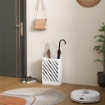PORTAOMBRELLI DI DESIGN CON VASCHETTA RACCOGLI GOCCE E 4 GANCI IN METALLO 28X14X41 CM BIANCO