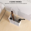 PORTAOMBRELLI DI DESIGN CON VASCHETTA RACCOGLI GOCCE E 4 GANCI IN METALLO 28X14X41 CM BIANCO