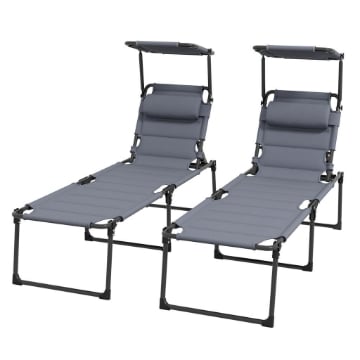 SET 2 LETTINI PRENDISOLE RECLINABILI AD ALTEZZA REGOLABILE 70X201.5X45 CM NERO GRIGIO