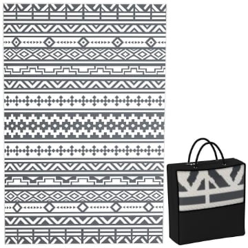 TAPPETO DA ESTERNO REVERSIBILE CON MOTIVO GEOMETRICO E BORSA INCLUSA 182X274 CM GRIGIO E BIANCO