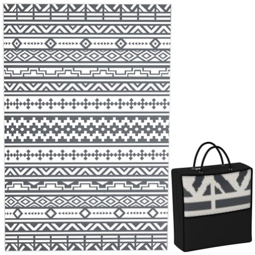 TAPPETO DA ESTERNO REVERSIBILE CON MOTIVO GEOMETRICO E BORSA INCLUSA 182X274 CM GRIGIO E BIANCO