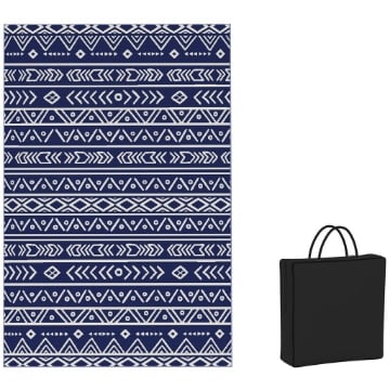 TAPPETO DA ESTERNO REVERSIBILE STILE GEOMETRICO CON BORSA DI TRASPORTO 182X274 CM BLU E BIANCO