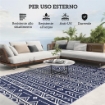 TAPPETO DA ESTERNO REVERSIBILE STILE GEOMETRICO CON BORSA DI TRASPORTO 182X274 CM BLU E BIANCO