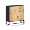 CREDENZA MODERNA CON 3 ARMADIETTI E 2 CASSETTI IN TRUCIOLATO E ACCIAIO 80X35X88 CM NERO E COLOR LEGNO
